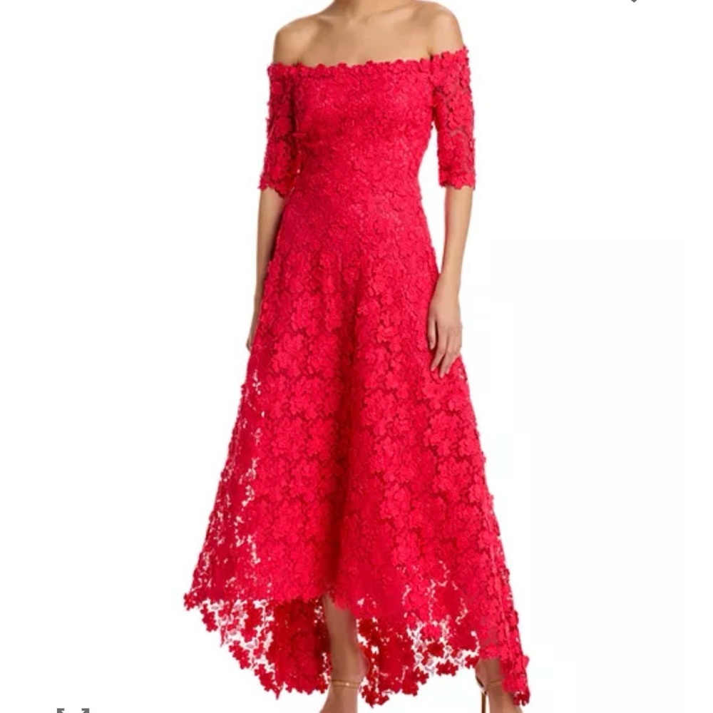 3D Flower Lace Off Shoulder High Low Gown